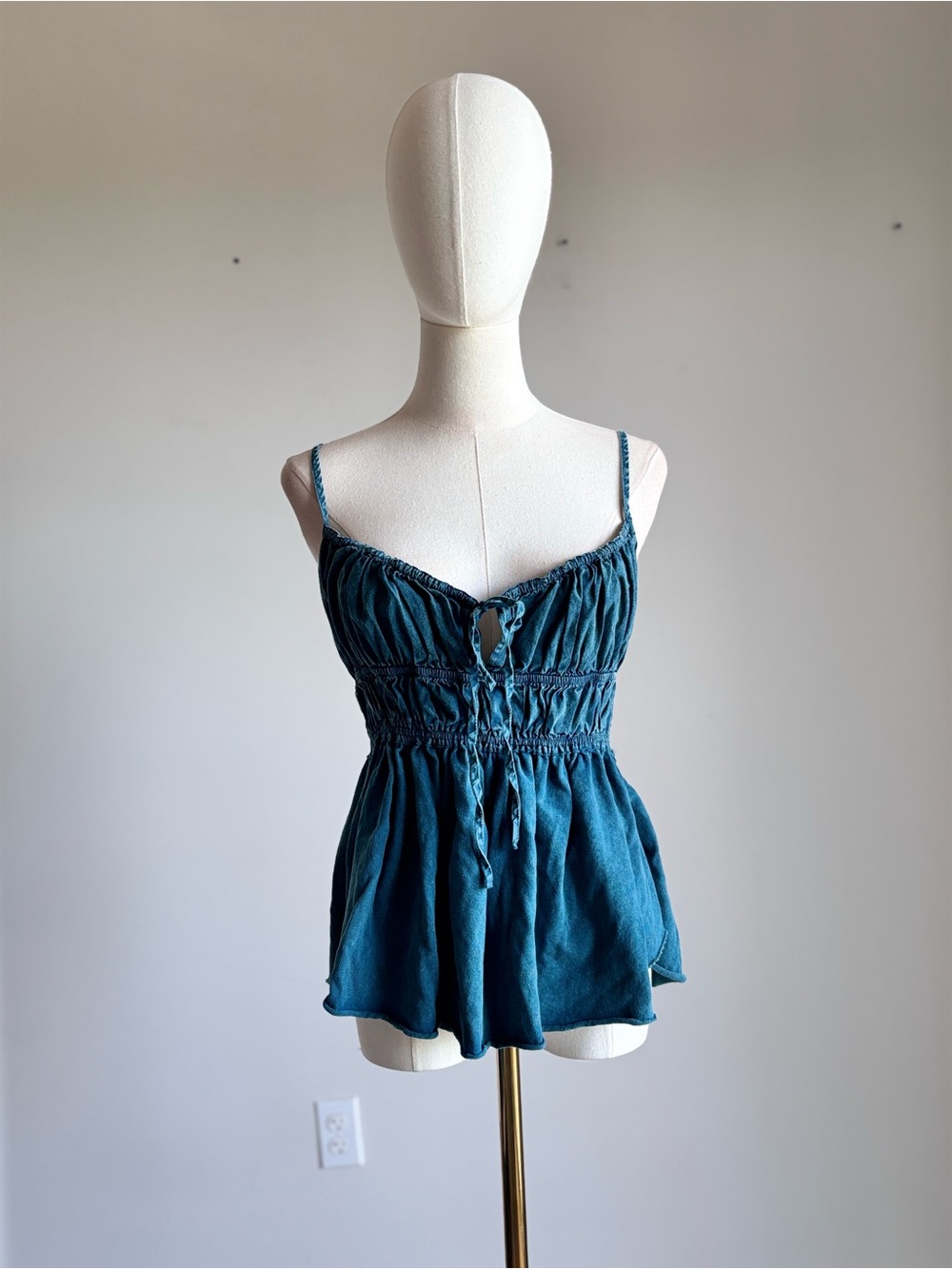 We The Free Teal Ruched Tie-Front Peplum Cami